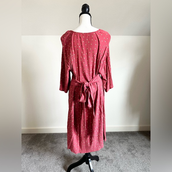 Boden Pink & Gold Polkadot 3/4 Sleeve Crêpe Maxi Dress Size 20/22R has pockets - Picture 4 of 12